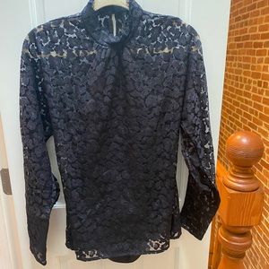 SALONI Alek black leopard lace blouse, size 6